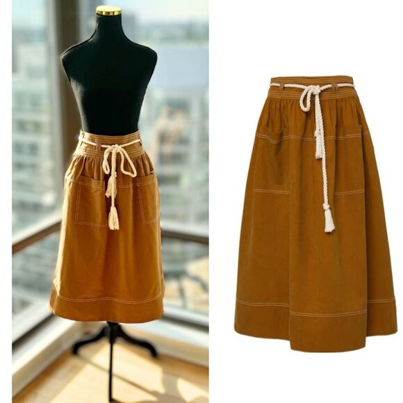 Ulla Johnson Dresses & Skirts - 🆕 ULLA JOHNSON 🧿 NWOT Dakota Contrast Stitched Twill Skirt - Olive - Size 6